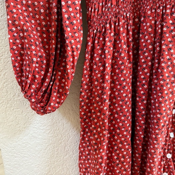 Madewell Challis Dress Daisy Floral Smocked Casual Relaxed Prairie Red Medium - Picture 7 of 13